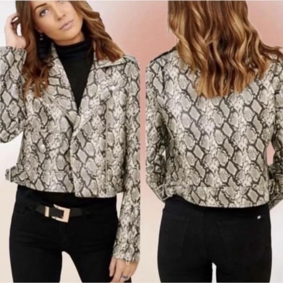 Blank NYC Faux Leather Moto Jacket Women’s XS Gray Scale Snakeskin Print - Picture 1 of 10